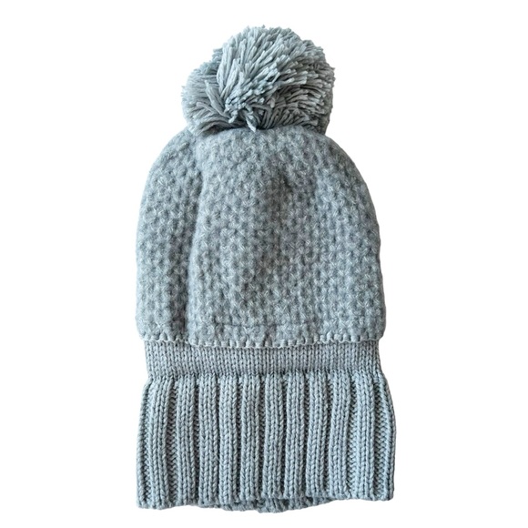 Look Cashmere Blue Grey Chunky Knit Lined Pom Pom Beanie | NWT - Picture 3 of 9